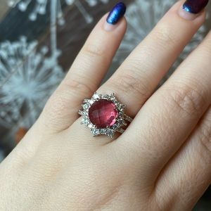 Lab Created Faceted Pink Spinel & White Topaz Ring